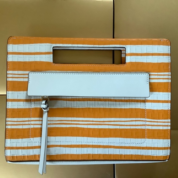 Coach Bleecker Embossed Woven Leather Pocket Clutch Bright Mandarin White NWOT - Picture 4 of 16